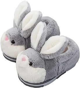 YILANLAN Women's Cute Bunny Animals Slippers Interesting Comfortable Furry Slippers Soft Plush Winter season Keep warm Home Slippers, Grey Shoes, 8.5-9 Women/7-7.5 Men