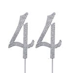 MAGJUCHE Silver 44" Crystal Cake Topper, Number 44 Rhinestones 44th Birthday Cake Topper, Men or Women Birthday or 44th Anniversary Party Decoration Supply