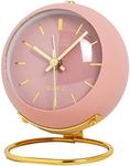 SHISEDECO Small Table Clocks, Classic Non-Ticking Tabletop Alarm Clock with Night Light, Battery Operated Desk Clock with HD Glass for Living Room Bedroom Bedside Indoor Decor (RN-Pink)