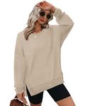 Aokosor Sweatshirts for Women Oversized Jumpers Ladies Crewneck Long Sleeve Tops Side Split Beige Size 10-12