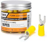 YMYP 90PCS Fork Wire Connectors Insulated - Yellow 12-10 AWG M5 Stud Size #10 - U-Type Tinned Copper Spade Electrical Crimp PVC Terminals