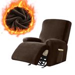 Velvet Recliner Chair Cover with Side Pocket - Stretch Recliner Slipcover for Electric Chair Soft Thick Fabric Armchair Cover for Winter Armchair Slipcovers for Living Room (Velvet - Darkcoffee)