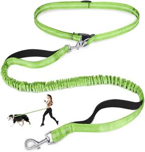 Hands Free Dog Leash, Adjustable Waist Leash for Dog Walking, Dual Handle Bungee Dog Leash 4.2-6.7 Feet Long with Reflective Stitches for Walking Hiking Running, Fits 34-61 Inch Waist, Green