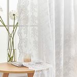 YJ YANJUN Lace Curtains for Windows 54 inch Drop Vintage Flowers and Branch Net Curtains for Old House Shabby Chic Sheer Voile Curtains 2 Panels 52" Wide x 54" Drop