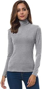 VOBCTY Womens Long Sleeve Turtleneck Lightweight Slim Active Shirt (22-Light Grey,2XL)