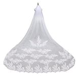 GOWNLINK Christian Bridal Veil with Lace Wedding Accessory White Lace Patches With Front face layer 4 meter Comb Attach 1800L