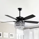 Parrot Uncle Ceiling Fans with Lights and Remote Black Ceiling Fan with Light Modern Crystal Chandelier Ceiling Fans for Bedroom, 52 Inch