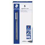 Staedtler Pigment Liner, Fineliner Pen for Drawing, Drafting, Journaling, 0.7mm, Black, Box of 5 Pens, 308 07-9 04
