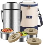 YRPOMJV 67oz Thermos for Hot Food,3-Layer Sealed Stackable Food Thermos,with Lunch Bag Soup Thermos Wide Mouth,It Is Suitable for Daily Office Meals, and Outdoor Meals (Silver+Navy Insulated Bags)