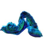 Millie & Boo Hand Painted Mulberry Silk Scarf Blue Green 170x75cm with Gift Box - Perfect Birthday Gifts for Women, Holiday Essentials, Thoughtful Gifts for Women