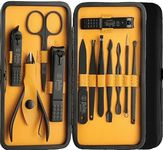 Beauté Secrets Essentials Manicure Set Nail Clippers, Stainless Steel Nail Scissors Grooming Kit, Acne needle, Blackhead Tool Leather Travel Case (Yellow)