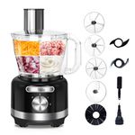 Davivy 16 Cup Food Processor,10-in-1 Multifunction 3.8L Food Chopper,Vegetables Chopper Cheese Grating,Chopping,Emulsifying, Shredding, Slicing, Doughing for Home Use,Black,600W