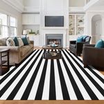 Aoczes Black and White Striped Rug 8x10 Feet Cotton Woven Rug Reversible Retro Farmhouse Striped Outdoor Rug Washable Indoor Outdoor Area Rug for Living Room Bedroom Dining Room Home Decor Carpets