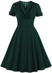 Wellwits Women's Ruched Wrap Work Cocktail Vintage Dress Christmas Green M