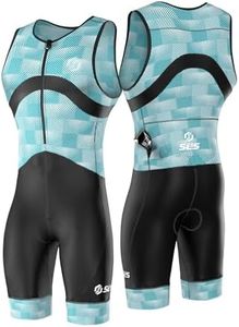 SLS3 Triathlon Suits Mens - Premium Trisuit Triathlon Men - Sleeveless, Quick Drying Tri Kit with Large Back Pocket (Blue Fractal, Small)