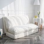 N&V Folding Matress Sofa, Foam Filling Folding Matress Sofa, Includes Removable and Machine Washable Cover, Soft Faux Fur, White