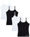 Calvin Klein Girls' Undershirt - Stretch Cotton Cami - Camisol Tank Top (4 Pack, S-XL), Black/Classic White, Small