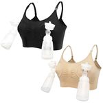 LOVELYBOBO 2 Pieces Hands-Free Pumping Bra, Nursing Bra, Wireless, Adjustable Zipper Breastfeeding Bra for Holding Breast Pumps.M,(Black+Nude)