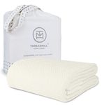 Threadmill 100% Pure Cotton, Luxury Twin Size Tusk White Blanket - Herringbone Pattern, Lightweight, Soft & Cozy Premium Fall Throw Blanket for All Seasons, 350GSM & 68x92 with Free Tote Bag