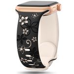 Floral Engraved Straps Compatible with Apple Watch Straps 44mm 45mm 46mm 49mm 42mm（Series 1 2 3 for Women,Cute Flower Bands Soft Silicone Sport Strap for iWatch Series 10 9 8 7 6 5 4 3 2 1 SE Ultra