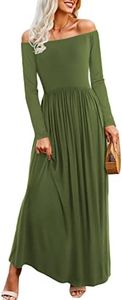 Amoretu Womens Long Sleeve Casual Off The Shoulder Maxi Dress with Pockets Army XL