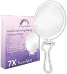 Cheftick Double Sided Hand Held Mirror - 1X & 7X Magnifying Handheld Makeup Mirror with Adjustable Folding Handle, Portable, Transparent & Round (6")