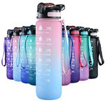 32oz/1L Motivational Water Bottle With Straw, A Great Partner Timed Your Full Day's Water Drinking, Best Accessories For Sport, Gym, Running, Hiking-BPA Free & Soft Touch Pink Gradient Blue