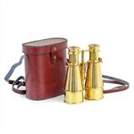 6" Brass Nautical Pirate's Spotting Scope Brass Binocular with Genuine Handmade Leather Case | Maritime Functional Survey Instrument with Bag | Nagina International