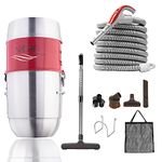 Nadair Unit 700 Airwatts Spun Aluminum Compact and Powerful Central Vacuum System, Hybrid Filtration (with or Without Disposable Bags), 22L or 5.8 Gal, with 35ft Deluxe Accessory Kit Included, Red