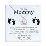 FABUNORA Best Heartfelt Gift for Mom to be - Baby Feet Heart 925 Sterling Silver Pendant Gift Set | With Certificate of Authenticity and 925 Stamp For Women