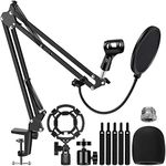 Mic Boom Arm Microphone Stand for Blue Yeti Blue Snowball Yeti Nano iCE,QuadCast,Webcam Stand with Mic Shock Mount 3/8" to 5/8" Screw Adapter Windscreen Pop Filter Mic Clip Holder, Cable Ties