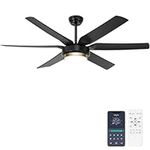 Ohniyou Ceiling Fan with Lights, 56'' Black Ceiling Fan Remote/APP Control, Dimmable, Quiet DC Motor Indoor/Outdoor Ceiling Fans for Living Room, Patios