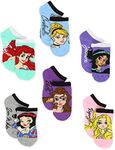 Disney Princess Girls 6 pack Socks (Small (4-6), Princess Names No Show)