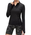 Womens Long Sleeve 1/4 Zip Pullover Quick Dry Running Hiking Shirts UPF 50+ Sun Protection T-Shirts Tops Lightweight Black