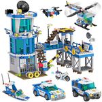 WishaLife City Police Station Toy Building Set with Prison, Police Car Toy, Helicopter Toy, Boat Toy, Fun Police Toys Gift for Boys and Girls Ages 6 Plus