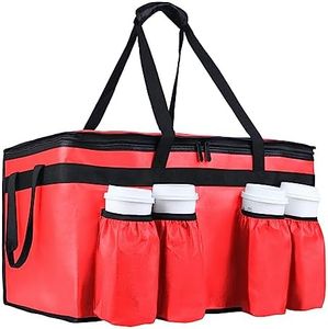 CIVJET Insulated Food Delivery Bag with 4 Cup Holder, XXX-Large Insulated Grocery Bags with Zippered Top, Cooler Bags with Drink Carrier, Food Carrier Catering Bag, Commercial Food Warmers, Red