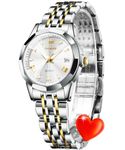 OLEVS Womens Watches Silver Diamond Ladies Small Wrist Watch Stainless Steel Two Tone Waterproof Date Day Analog Quartz Female Watch Gift