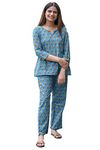 CRAFIQA Printed Cotton Night Suits/Night Dress for Women/Girl - (Blue, L)