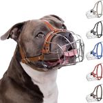 BRONZEDOG Pitbull Dog Muzzle Breathable Metal Basket for Large Dogs Amstaff Staffordshire Terrier Biting Chewing Barking (one size, Leather Brown)