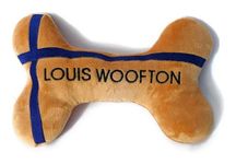 VANITY FUR PET SHOP 2-in-1 Plush Squeaky Dog Toy with Rubber Bone | Interactive & Enrichment Chew Toy for Dogs | Louis Woofton Orange Designer Parody | Durable, Stuffed & Squeaker Toy