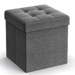 SONGMICS Storage Ottoman, Foldable Small Ottoman Foot Rest, 11.8 Inches Foot Stool, Cube Ottoman with Storage, Load up to 286 lb, Dark Gray ULSF028G01