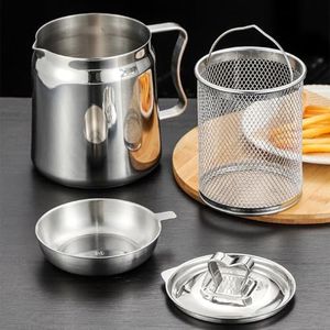 2L Stainless Steel Oil Filter Pot,Upgrade 304 Large Capacity Versatile Oil Filter Vessel,Bacon Grease Saver with Fine Mesh Strainer & Deep Fryer Basket,Multi-function Frying Net Tank for Kitchen