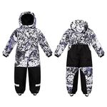 Gogokids Kids Snowsuit, One Piece Ski Suit Waterproof for Boys and Girls, Warm Overalls Winter Coat Jumpsuits, Age 4-8 Years, Black, XL