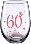 JUWNMANT 60th Birthday Gifts, Men and Women Cheers 60th Birthday Wine Glasses, 60th Birthday Party Wedding Anniversary Decor Gift, 17oz Stemless (60 and Fabulous)