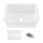 KIBI 27 inch Fireclay Undermount Kitchen Sink with Bottom Grid and Strainer | Single Bowl Heat Safe Glazing Sink (Landis series) (White) (K2-S27)