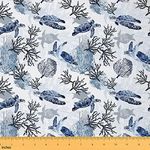 Sea Turtle Fabric by The Yard, Turtle Upholstery Fabric, Summer Hawaiian Ocean Beach Outdoor Fabric, Nautical Coastal Decorative Fabric, Animal Reptile Tortoise Waterproof Fabric, DIY 1 Yard