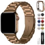 Fullmosa Compatible For Apple Watch Band 45mm 44mm 42mm 41mm 40mm 38mm, Stainless Steel iWatch Band with Case For Apple Watch Series 9 8 7 6 5 4 3 2 1 & iWatch SE and SE 2, 45mm 44mm 42mm Gold Coffee