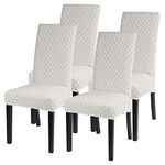 SearchI Dining Room Chair Covers Set of 4, Stretch Jacquard Parsons Chair Slipcovers Super Fit Removable Washable Kitchen Chair Protector Cover for Dining Room, Hotel, Ceremony (Off-White)