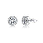 SLUYNZ Sterling Silver Cubic Zirconia Round Halo Stud Earrings for Women Round Simulated Diamond Stud Earrings Round CZ Stud Earrings 7MM/8MM/9MM (7MM CZ, A-SILVER)