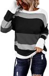 Dokotoo Sweaters for Women Color Block Sweater Round Neck Striped Winter Sweaters for Womens Fall Fashion 2024 Grey Small